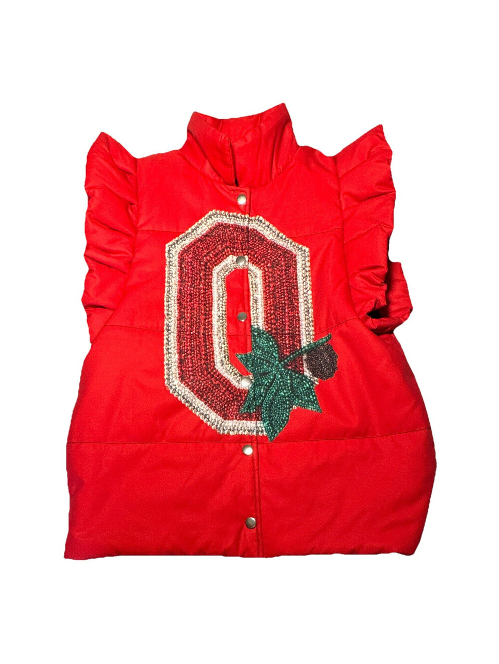 Ohio State Buckeyes Red Puffer Vest w/ Large "O" Logo Green/Black Accents